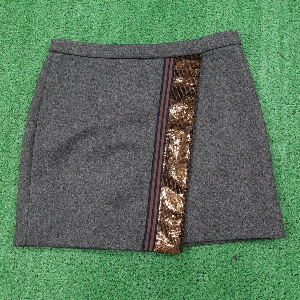 J Crew Skirt Womens 4 Gray Wool Blend Sequin Trim Embellished‎ Mini Skirt